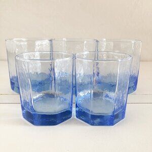 Vintage 80s Blue Geometric Whiskey Glasses